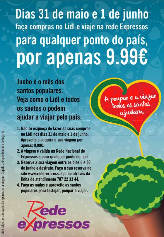 Oferta LIDL / REDE EXPRESSOS Viagem por 9,99€ dias 31 maio e 1 junho